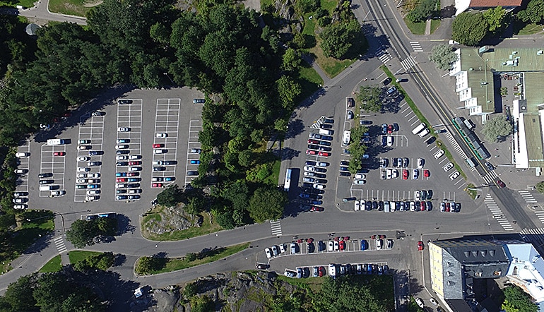 P-Linnanmäki Helsinki, parkkialueet lintuperspektiivistä